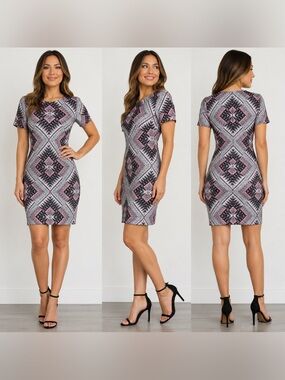 Muse Women Size 2 NWT Sheath Dress Geometric Print Short Sleeve